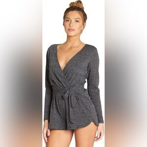 Billabong Striped Long Sleeve Wrap Romper - Size Small